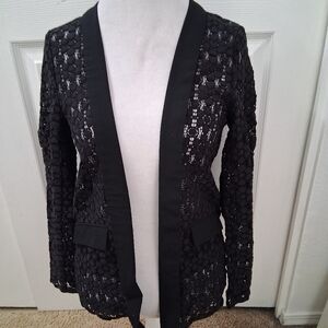 Zara Basic Collection Open Tuxedo Style Front  Embroidered Jacket   Size S
